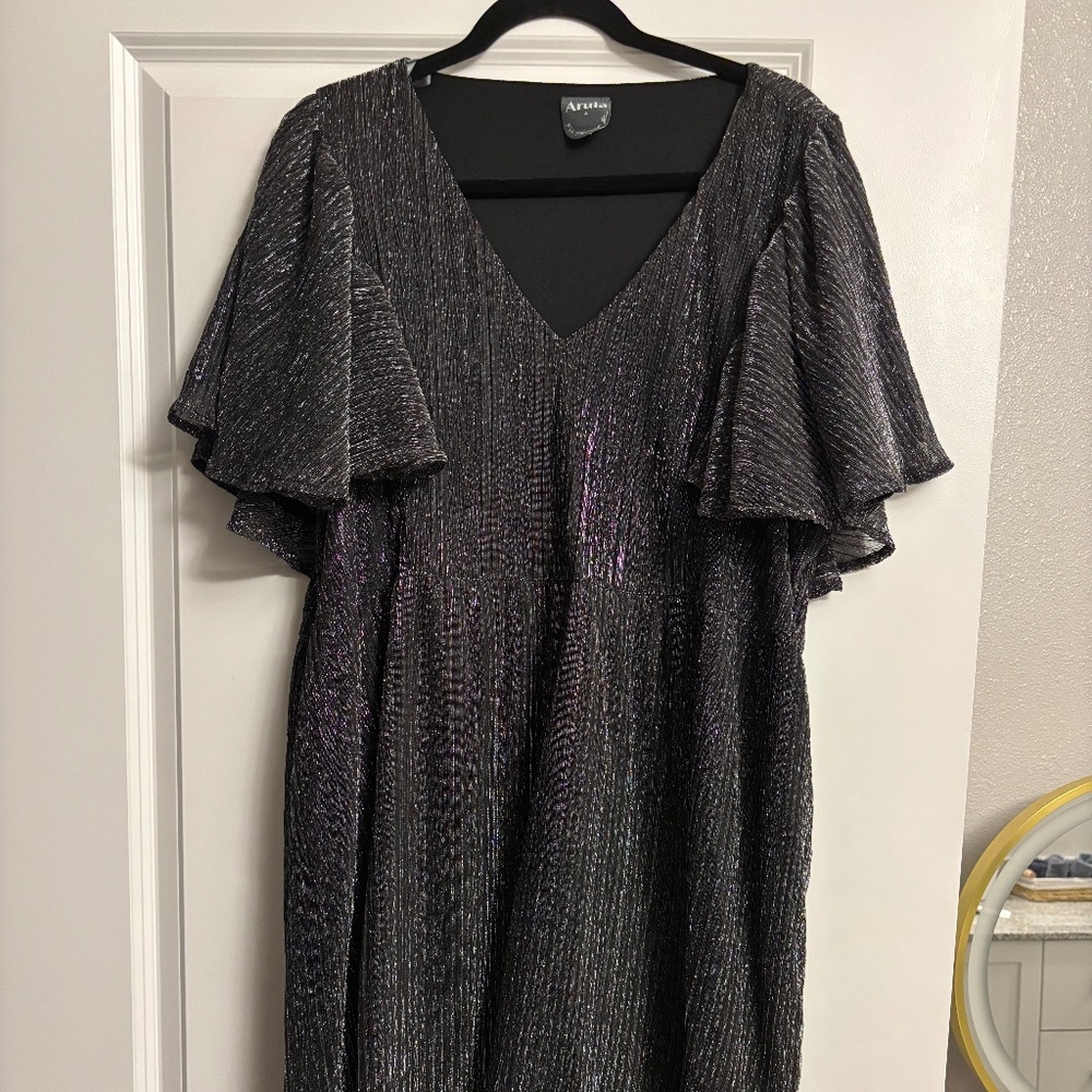 Black sparking dress with flutter sleeves